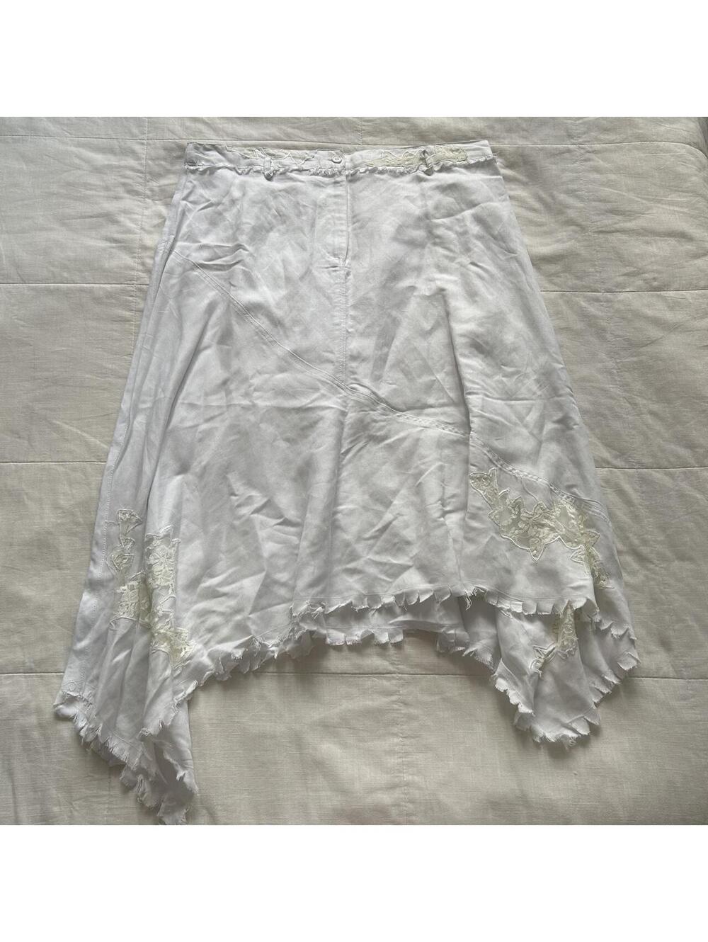 Ashley Stewart White Lace Applique Handkerchief Hem Midi Skirt XL